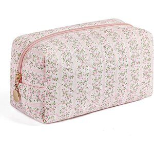 Makeup Bag Travel Cosmetic Bag for Women Girls, Zipper Make Up Pouch, Floral Flo